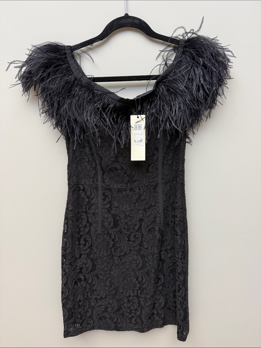 Topshop Black Lace Mini Dress With Feather Trim